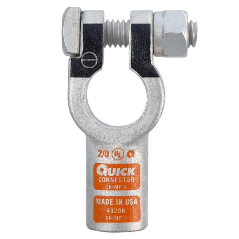 Quick® post battery straight HD terminal 2/0 GA negative orange tin plated copper