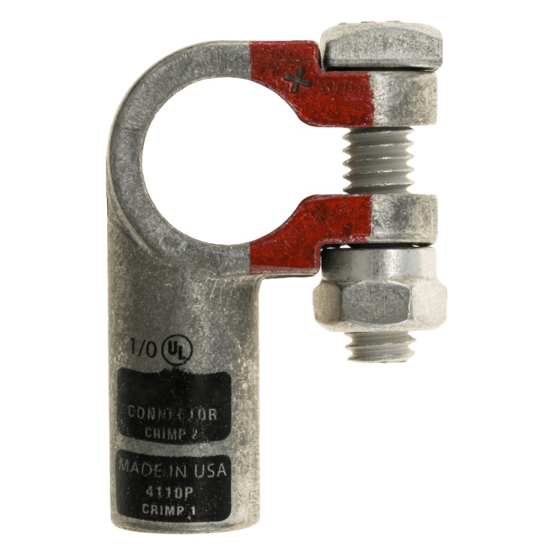 Coude droit robuste Quick® pour batterie à bornes standards 1/0 GA positif noir en cuivre étamé