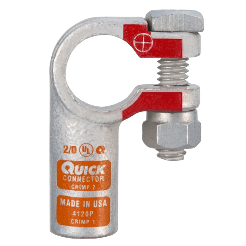 Coude droit robuste Quick® pour batterie à bornes standards 2/0 GA positif orange en cuivre étamé