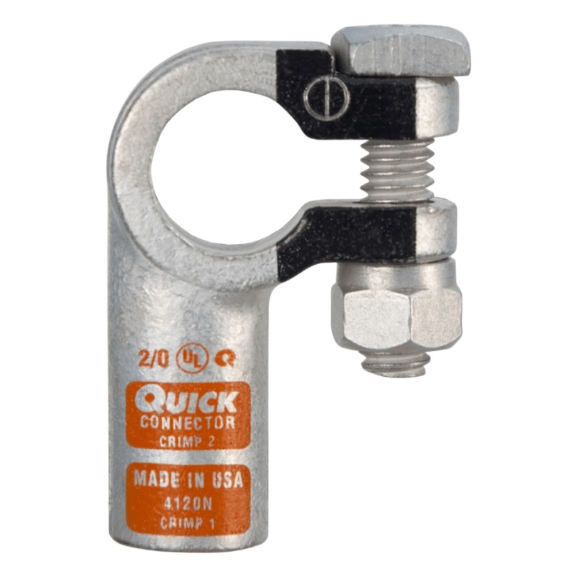 Coude droit robuste Quick® pour batterie à bornes standards 2/0 GA négatif orange en cuivre étamé