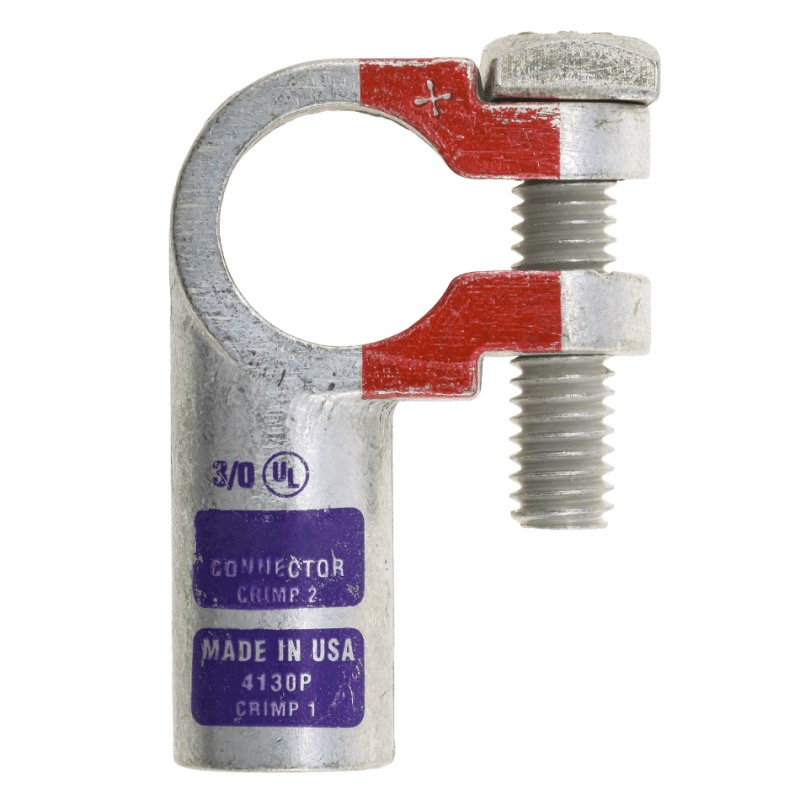 Coude droit robuste Quick® pour batterie à bornes standards 3/0 GA positif pourpre en cuivre étamé