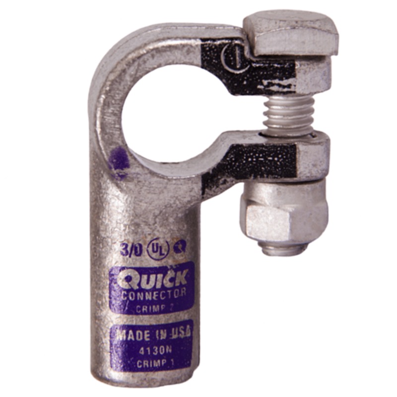Coude droit robuste Quick® pour batterie à bornes standards 3/0 GA négatif pourpre en cuivre étamé