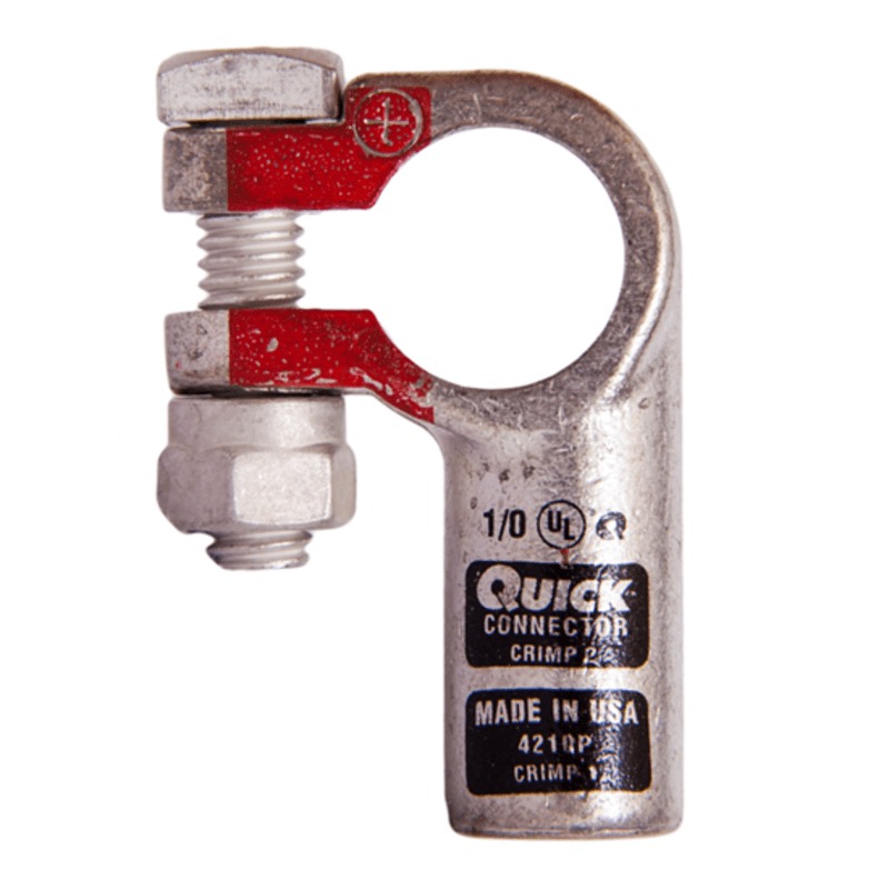 Coude gauche robuste Quick® pour batterie à bornes standards 1/0 GA positif noir en cuivre étamé