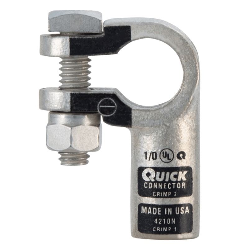 Coude gauche robuste Quick® pour batterie à bornes standards 1/0 GA négatif noir en cuivre étamé
