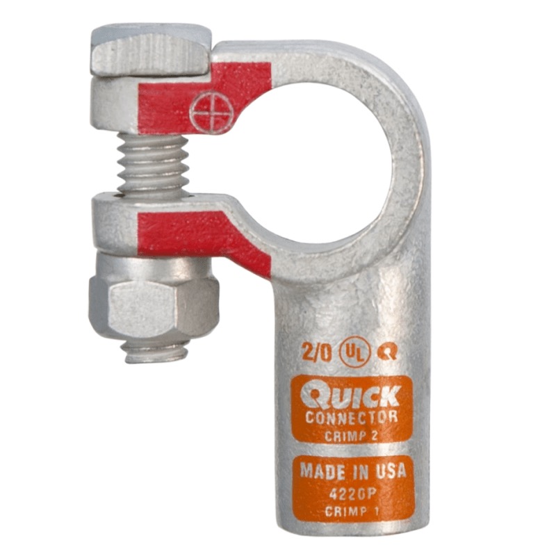 Coude gauche robuste Quick® pour batterie à bornes standards 2/0 GA positif orange en cuivre étamé