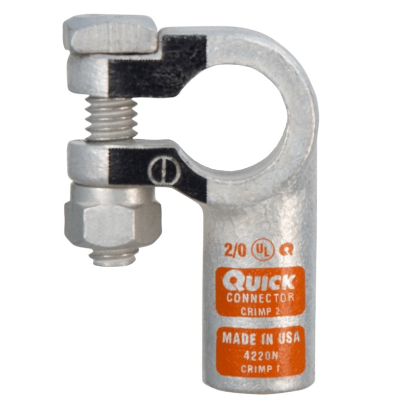 Coude gauche robuste Quick® pour batterie à bornes standards 2/0 GA négatif orange en cuivre étamé