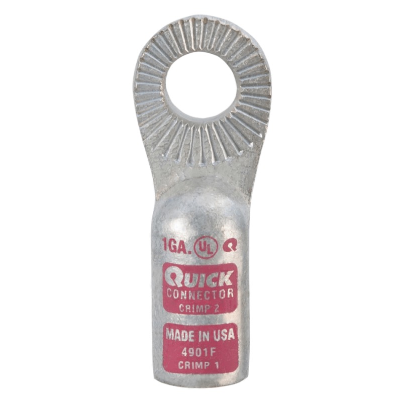 Quick® stud battery straight locking HD lug 1 GA X 3/8 pink tin plated copper