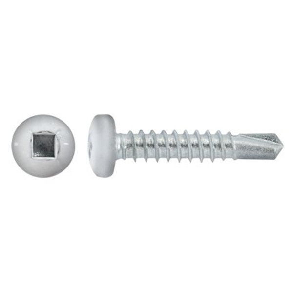 Tek® style self-drilling screw pan head square drive #8 X 1/2 gloss white painted head