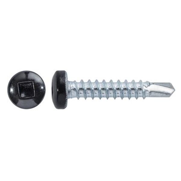 Tek® style self-drilling screw pan head square drive #8 X 1/2 gloss black painted head