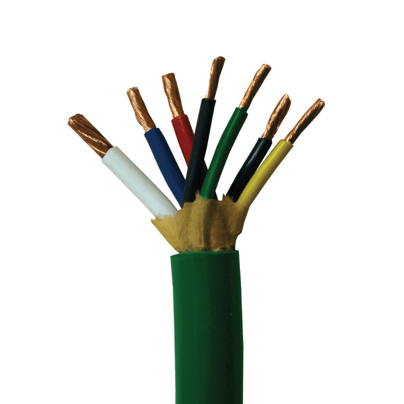 Câble 7 conducteurs ABS pour remorque 1/8 GA, 2/10 GA et 4/12 GA X 100 pi gaine verte