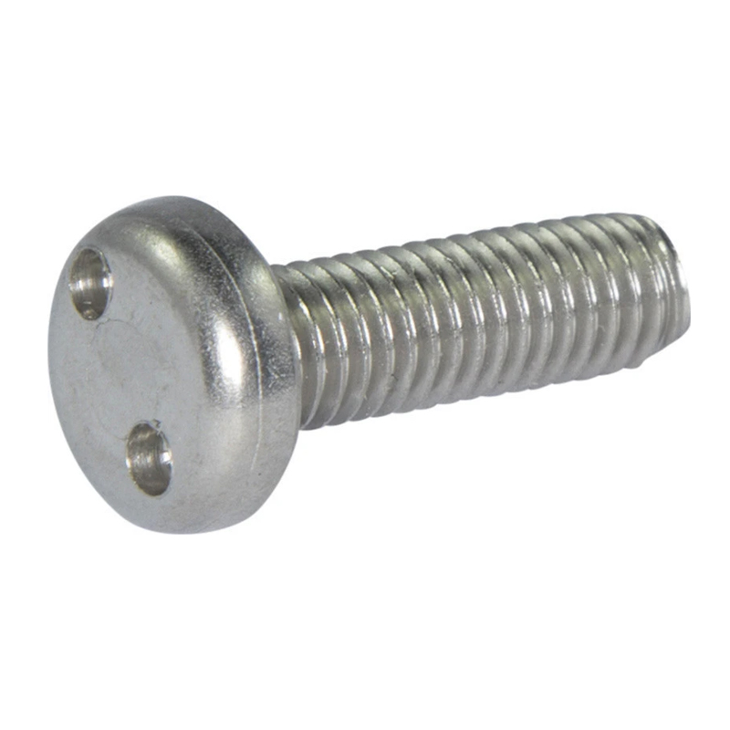 Vis mécanique antivol tête ronde prise trouée (drilled spanner) #6-32 X 1/2 acier inoxydable