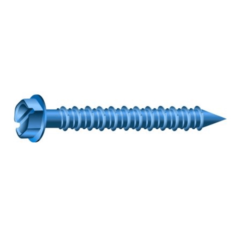 Vis à béton tête hexagonale fendue et rondelle fixe 3/16 X 1-1/4 revêtement bleu