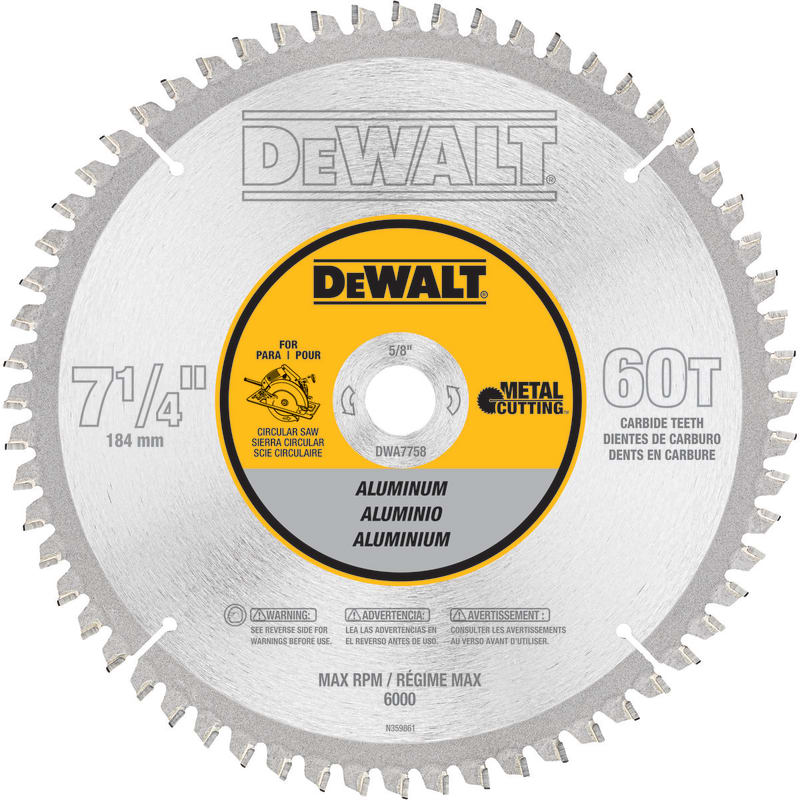 DEWALT DWA7758 60 Teeth Light Gauge Ferrous Metal Cutting Saw Blade 5/8 Inch Arbor, 7-1/4 inch