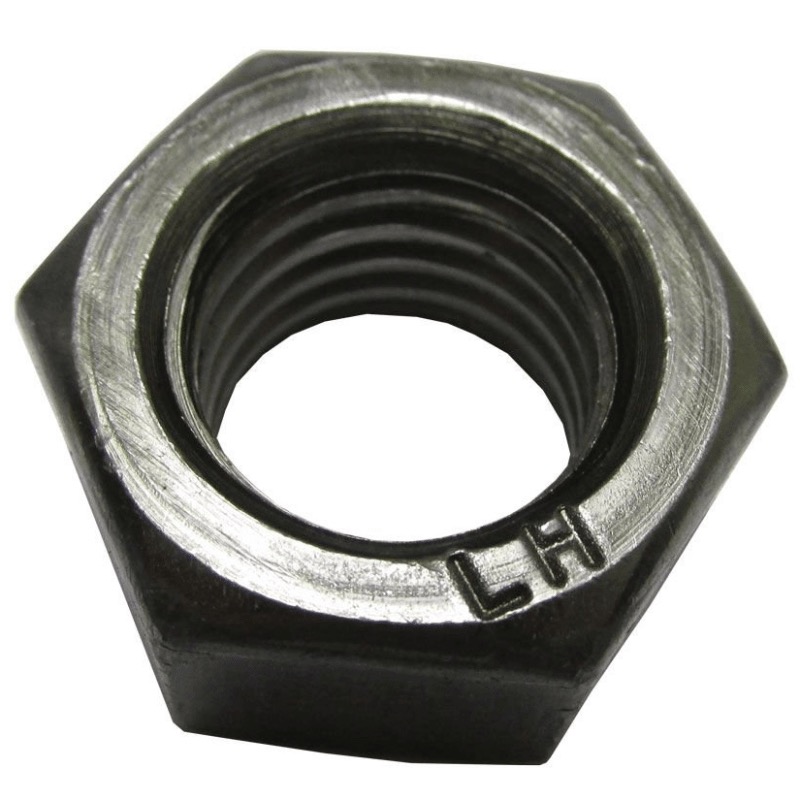 Left-hand threaded hex nut 3/8-16 UNC bare metal