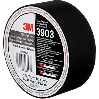 3903 Vinyl Duct Tape, 48 mm (2in) W x 45 m (148') L, 6.5 mils, Black