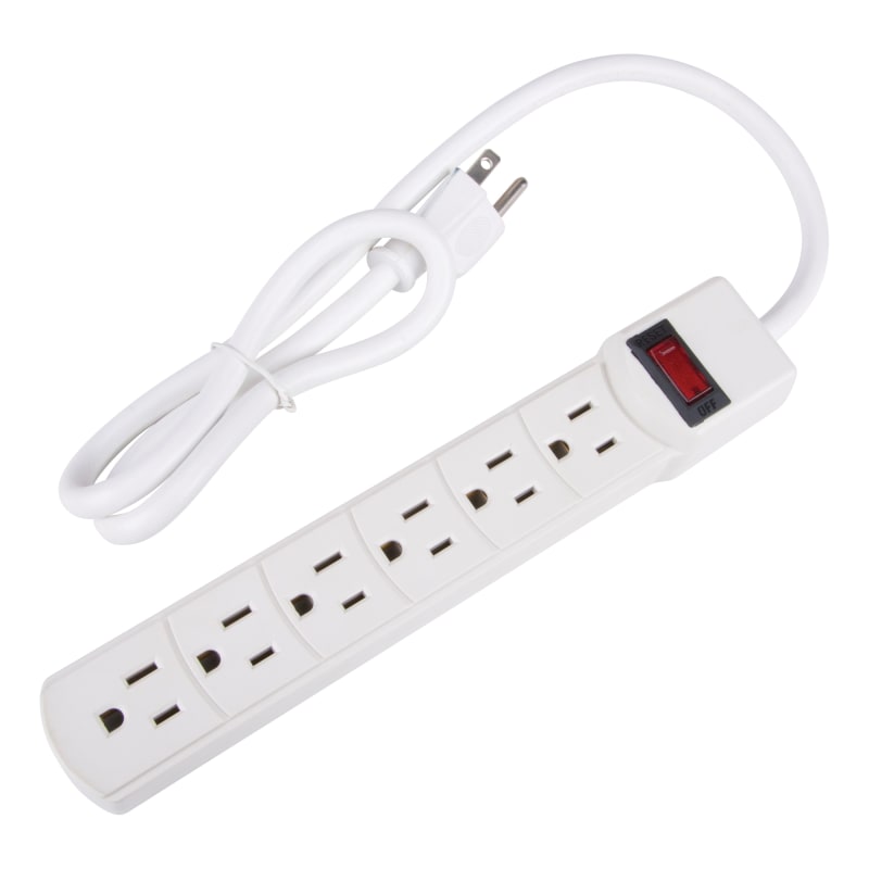 6 outlet power bar 3 ft white