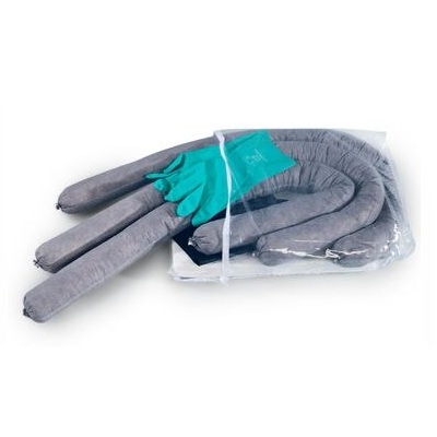 Ensemble de déversement pour huile et eau universel (gris) dans un sac transparent à fermeture éclair (16 pcs)