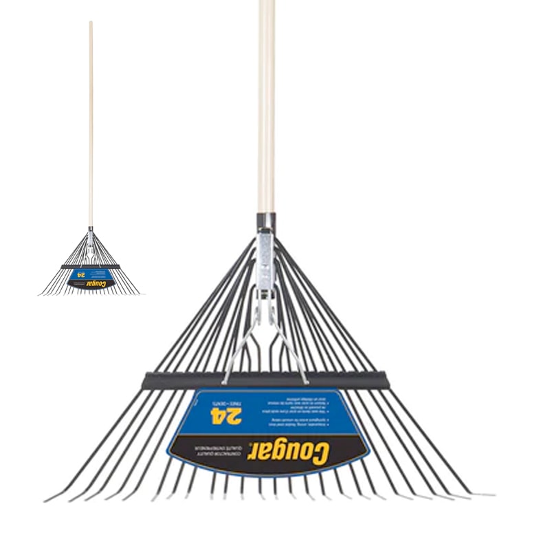 24 teeth spring-loaded lawn broom with 66 in wooden handle