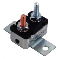 Stud terminal circuit breaker 20A 12V type 1 metal housing with 90 deg mounting bracket