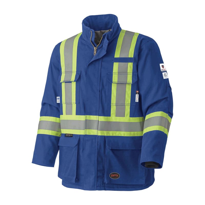 Manteau de sécurité haute visibilité bleu royal ignifuge et homologué contre les arcs électriques, XL
