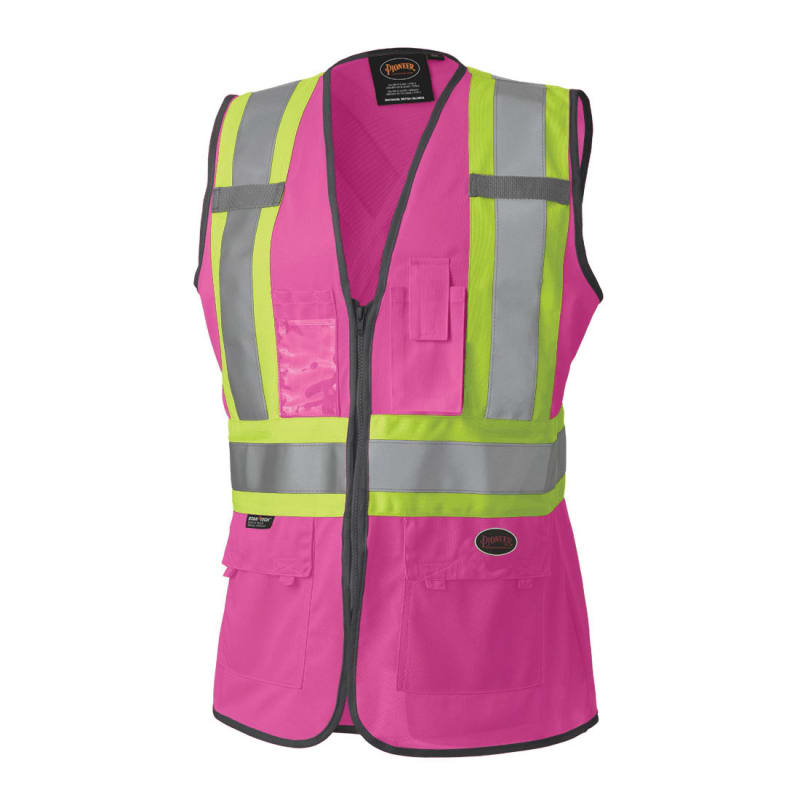 Veste de sécurité haute visibilité en tricot de polyester rose pour femmes, 2XL