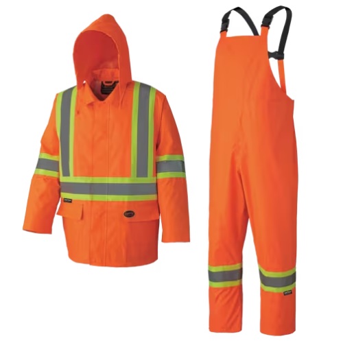 Hi-viz orange polyester / PVC safety rainsuit, 2XL