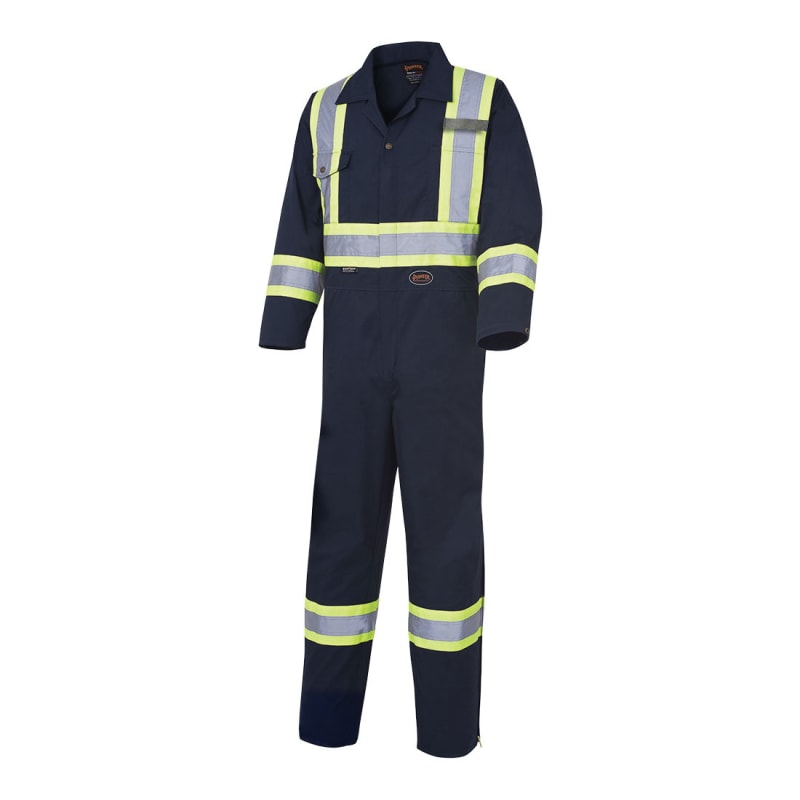 Combinaison de sécurité haute visibilité en polyester / coton bleu marine avec fermeture à glissière aux jambes, taille 42
