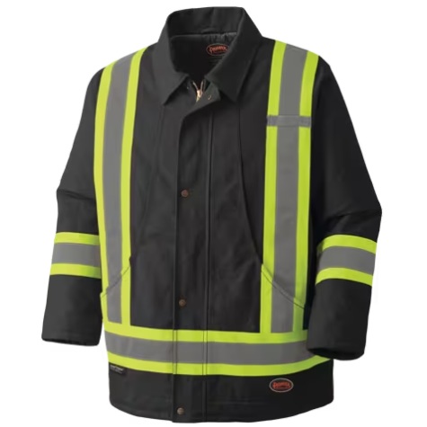 Manteau de sécurité haute visibilité en coton canevas matelassé noir, 2XL