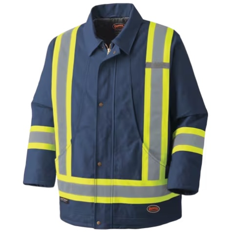 Manteau de sécurité haute visibilité en coton canevas matelassé bleu marine, L