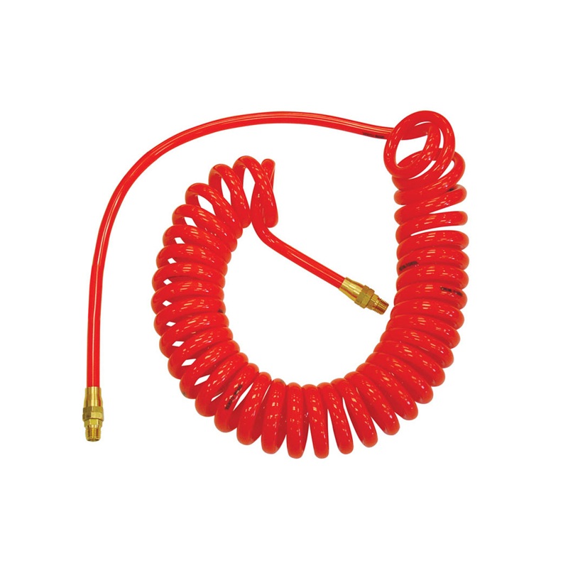 FLEXCOIL polyurethane coiled hose 1/4 in ID X 15 ft X 1/4 M-NPT red