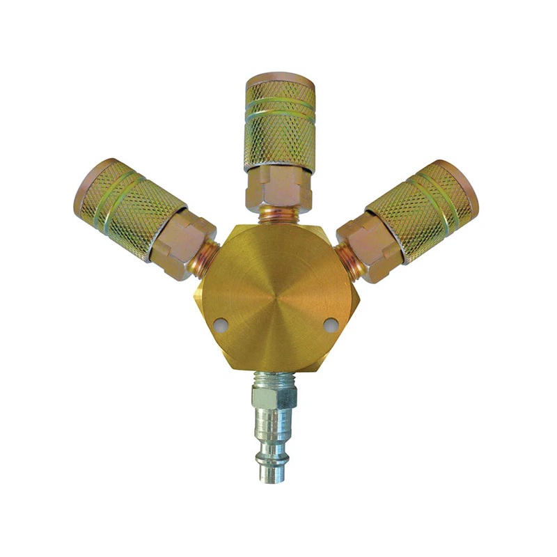 3-way brass air splitter with (3) MAXQUIK 1/4 Industrial quick couplers