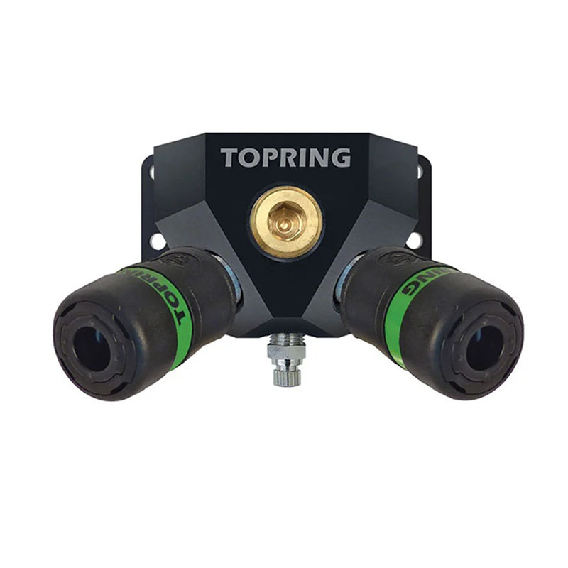 Aluminum wall manifold 1/2 F-NPT with (2) TOPQUIK Ultraflo quick couplers