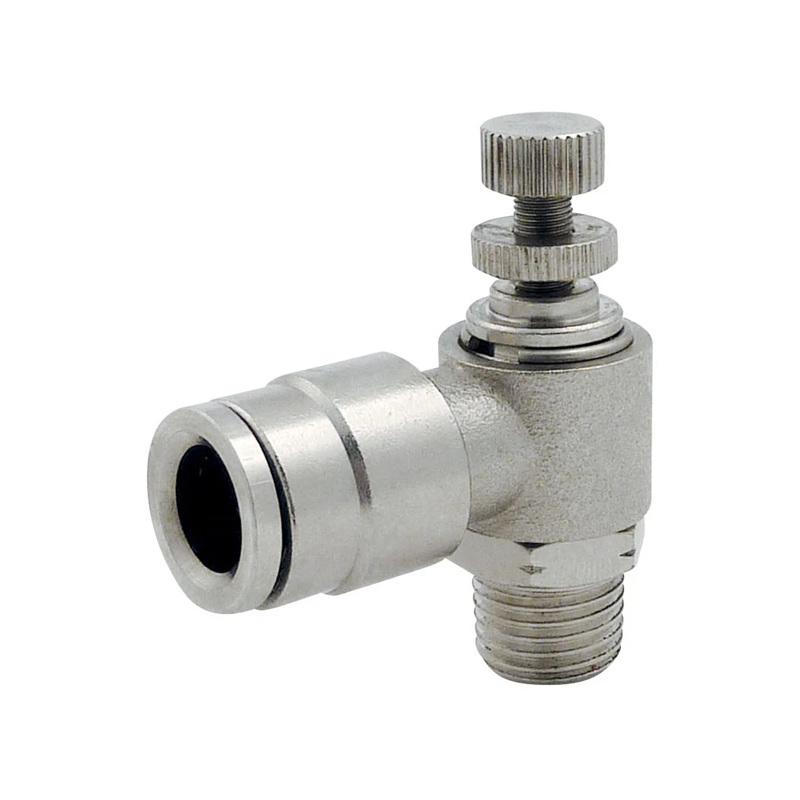 TOPFIT brass push-to-connect 90 deg flow control valve 1/4 tube X 1/4 M-NPT (for cylinder outlet)
