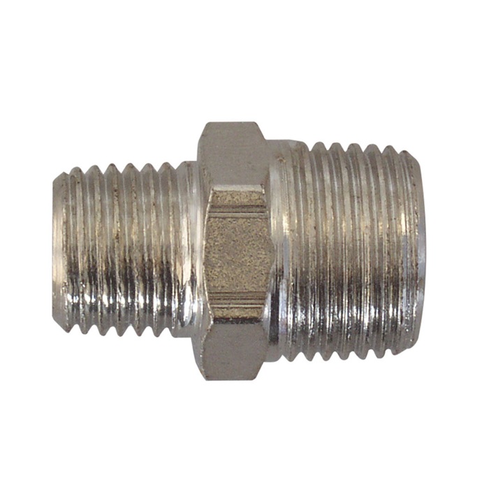 Brass straight reducing hex nipple 1/4 M-BSPT X 1/8 M-NPT
