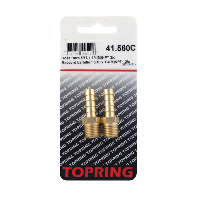 Brass straight hose barb fitting 5/16 BARB X 1/4 M-NPT (2/pck)