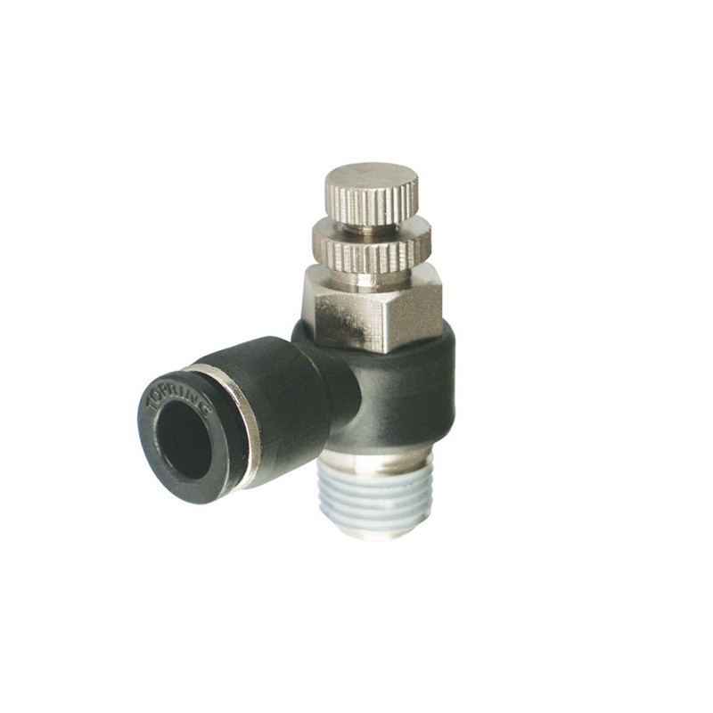 MAXFIT polymer push-to-connect 90 deg flow control valve 4 mm tube X M5 M-BSPT (for cylinder outlet)
