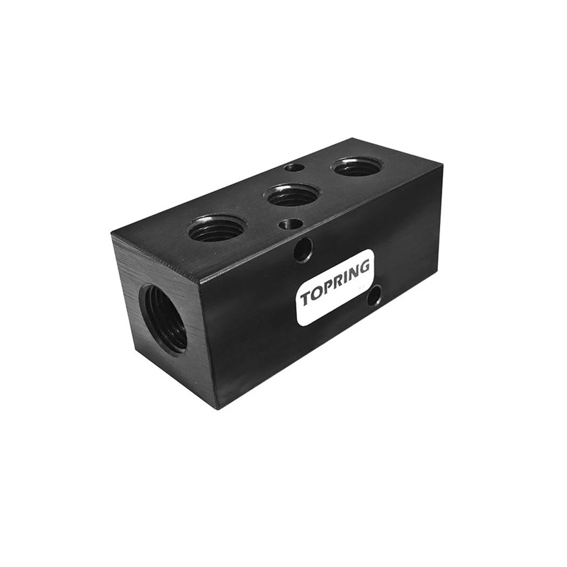 Aluminum manifold 3/8 F-NPT with (3) 1/4 F-NPT outlets