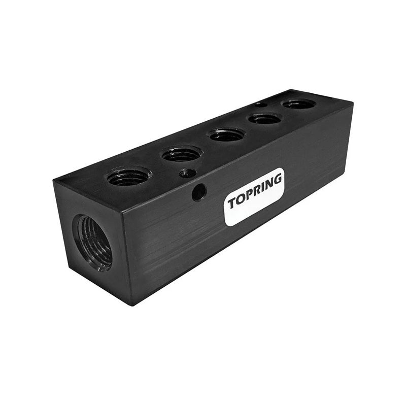 Aluminum manifold 3/8 F-NPT with (5) 1/4 F-NPT outlets