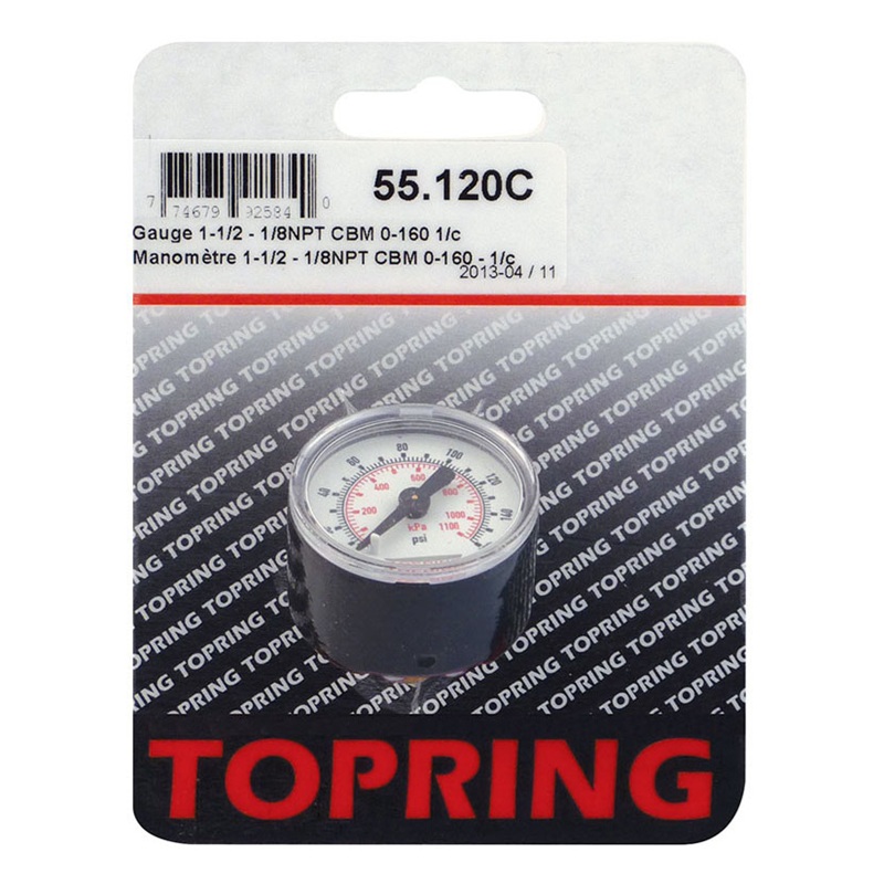 Steel dry pressure gauge 0 to 160 PSI 1-1/2 in X 1/8 M-NPT center back mount