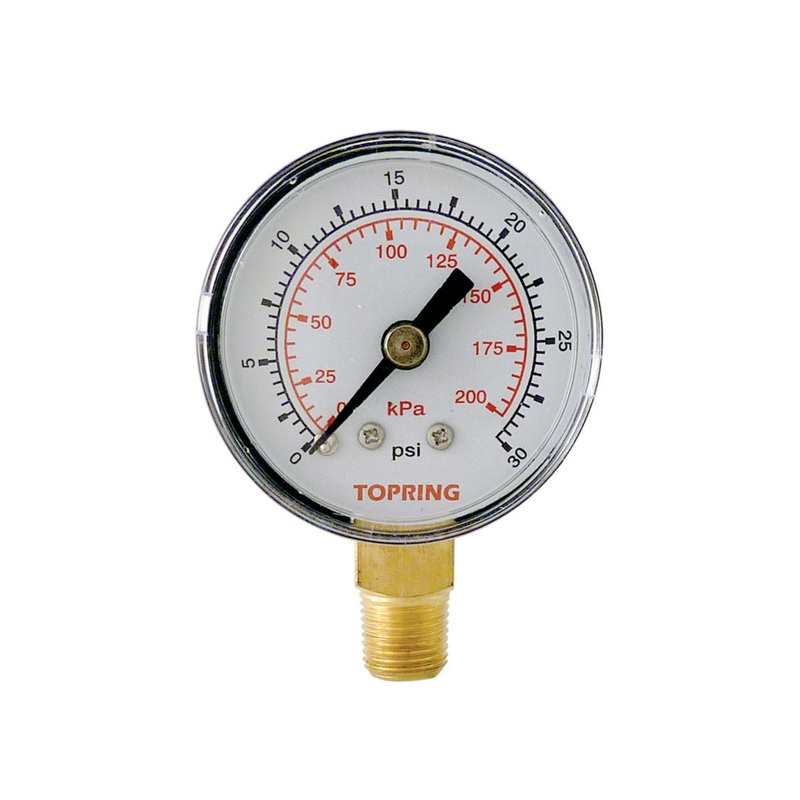 Steel dry pressure gauge 0 to 30 PSI 1-1/2 in X 1/8 M-NPT base mount