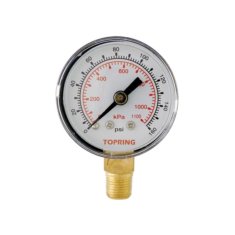 Steel dry pressure gauge 0 to 160 PSI 1-1/2 in X 1/8 M-NPT base mount