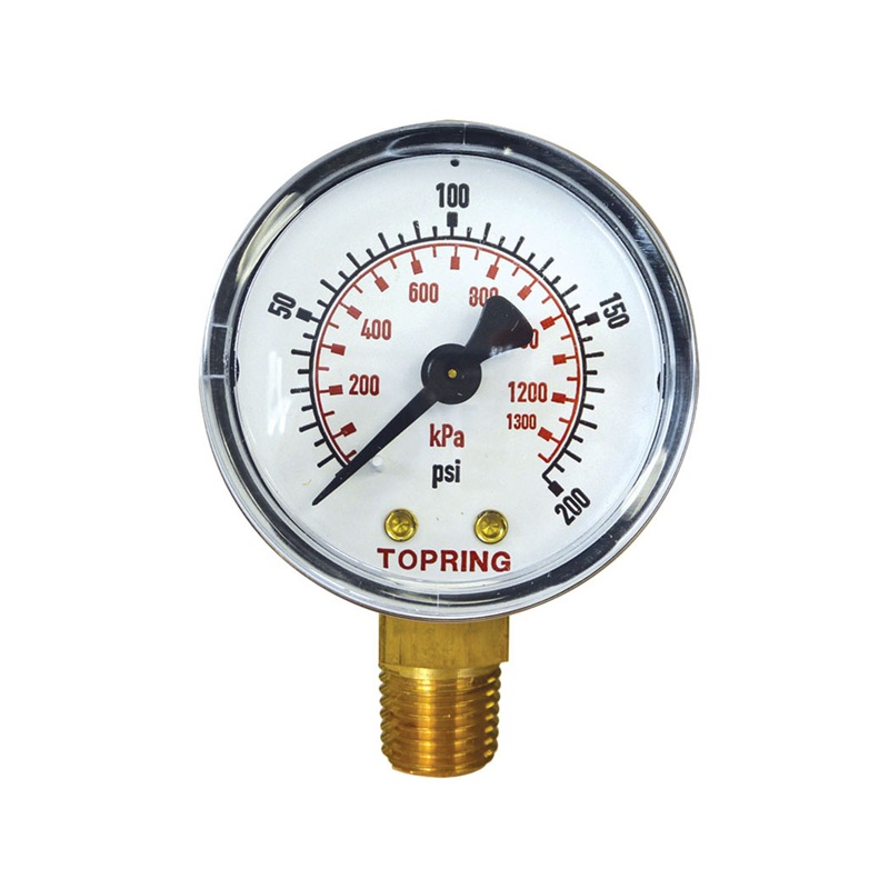 Steel dry pressure gauge 0 to 200 PSI 1-1/2 in X 1/8 M-NPT base mount