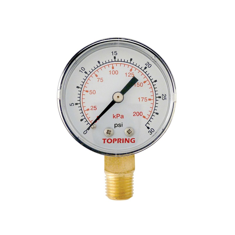 Steel dry pressure gauge 0 to 30 PSI 2 in X 1/4 M-NPT base mount