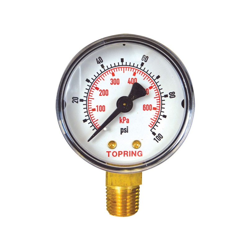 Steel dry pressure gauge 0 to 100 PSI 2 in X 1/4 M-NPT base mount