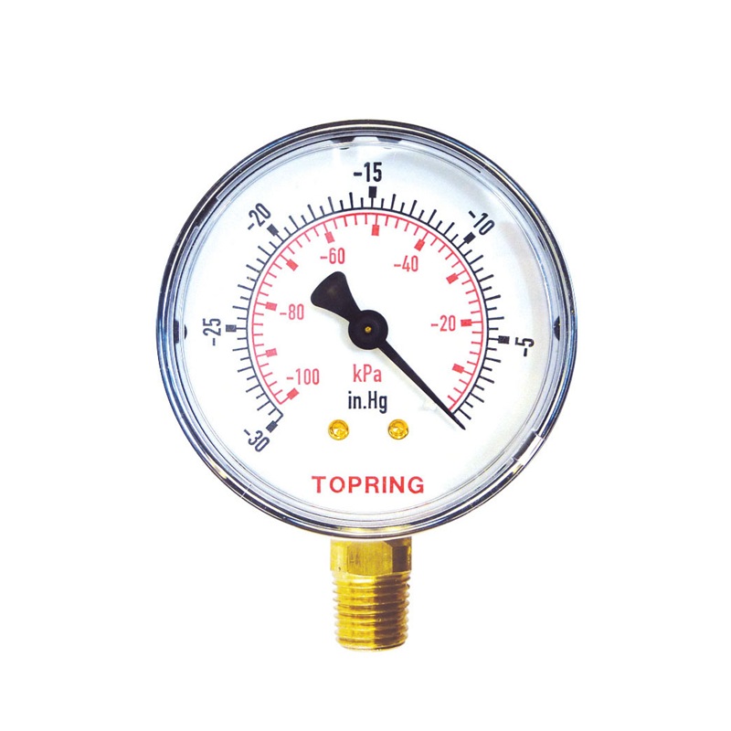 Steel dry pressure gauge 30 Hg VAC 2-1/2 in X 1/4 M-NPT base mount