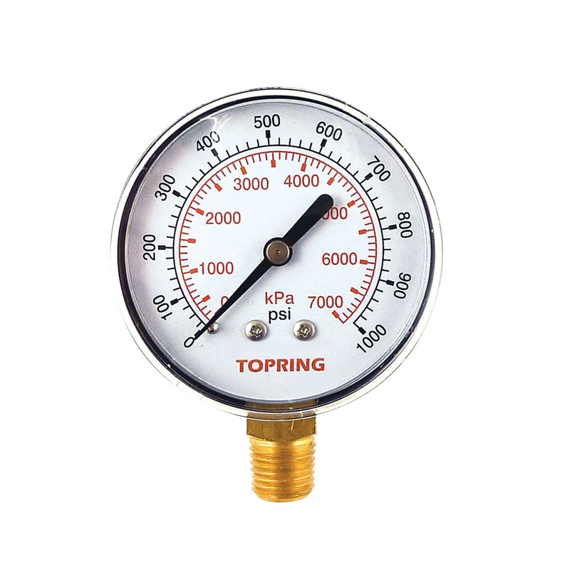 Steel dry pressure gauge 0 to 1000 PSI 2-1/2 in X 1/4 M-NPT base mount