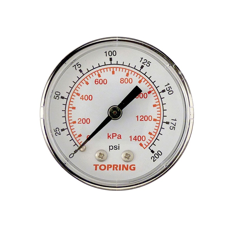Steel dry pressure gauge 0 to 200 PSI 2 in X 1/4 M-NPT center back mount