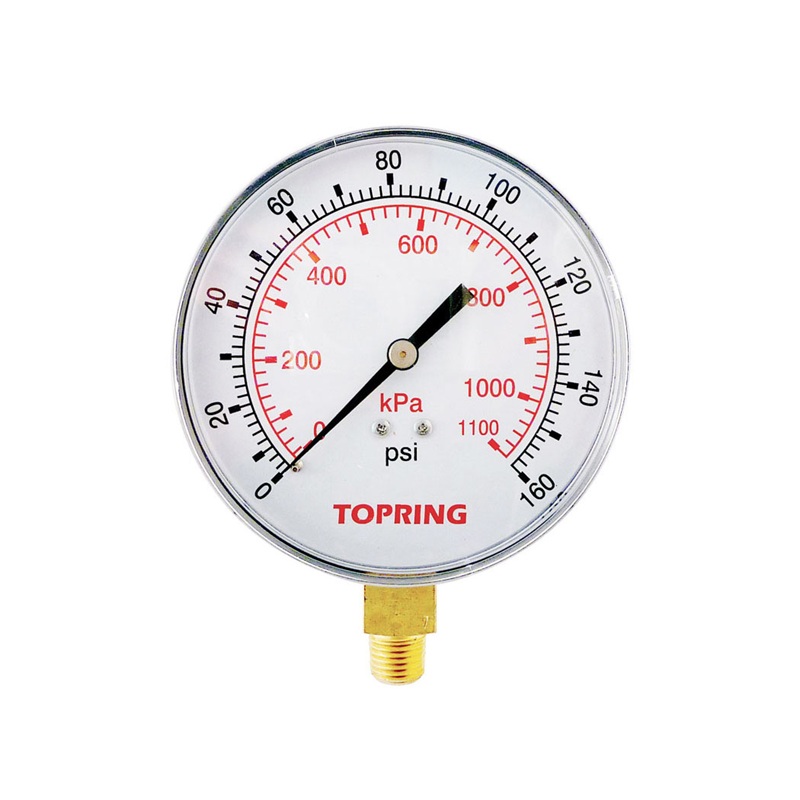 Steel dry pressure gauge 0 to 160 PSI 4 in X 1/4 M-NPT base mount