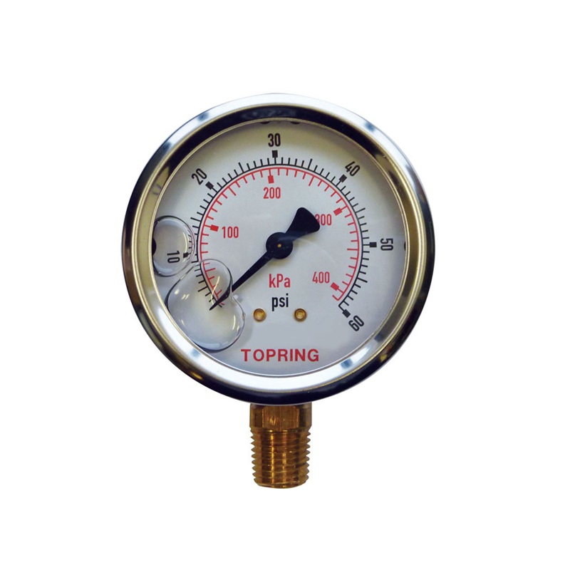 Stainless steel pressure gauge with glycerin 0 to 60 PSI 2-1/2 in X 1/4 M-NPT base mount