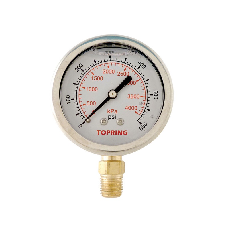 Stainless steel pressure gauge with glycerin 0 to 600 PSI 2-1/2 in X 1/4 M-NPT base mount
